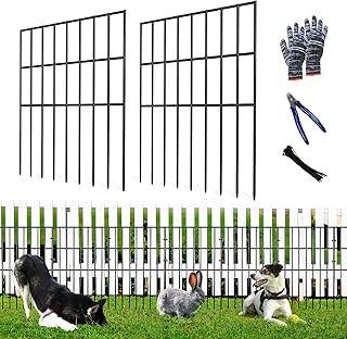 25pcs Garden Fence Animal Barrier 27ft(L) X 17in(H) No Dig Barrier Fencing Dog Rabbits Blocker 9 Vertical Metal Wire Rustproof Border Decorative Fences for Outdoor, Yard, Patio