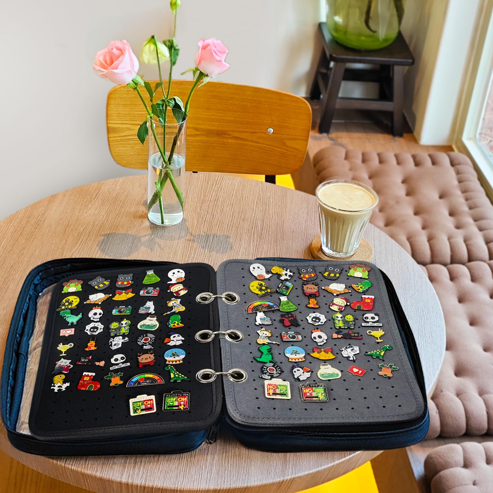 Photo 1 of Mi Ya Mi Lai 6+5 Pages Transparenter Pin Books For Collectors, Enamel Pin Display Pages Pin Carrying Case, Travel Brooch Pins Display Bag(3 Black & 3 Grey binder & 5 spaces,Bag Only)