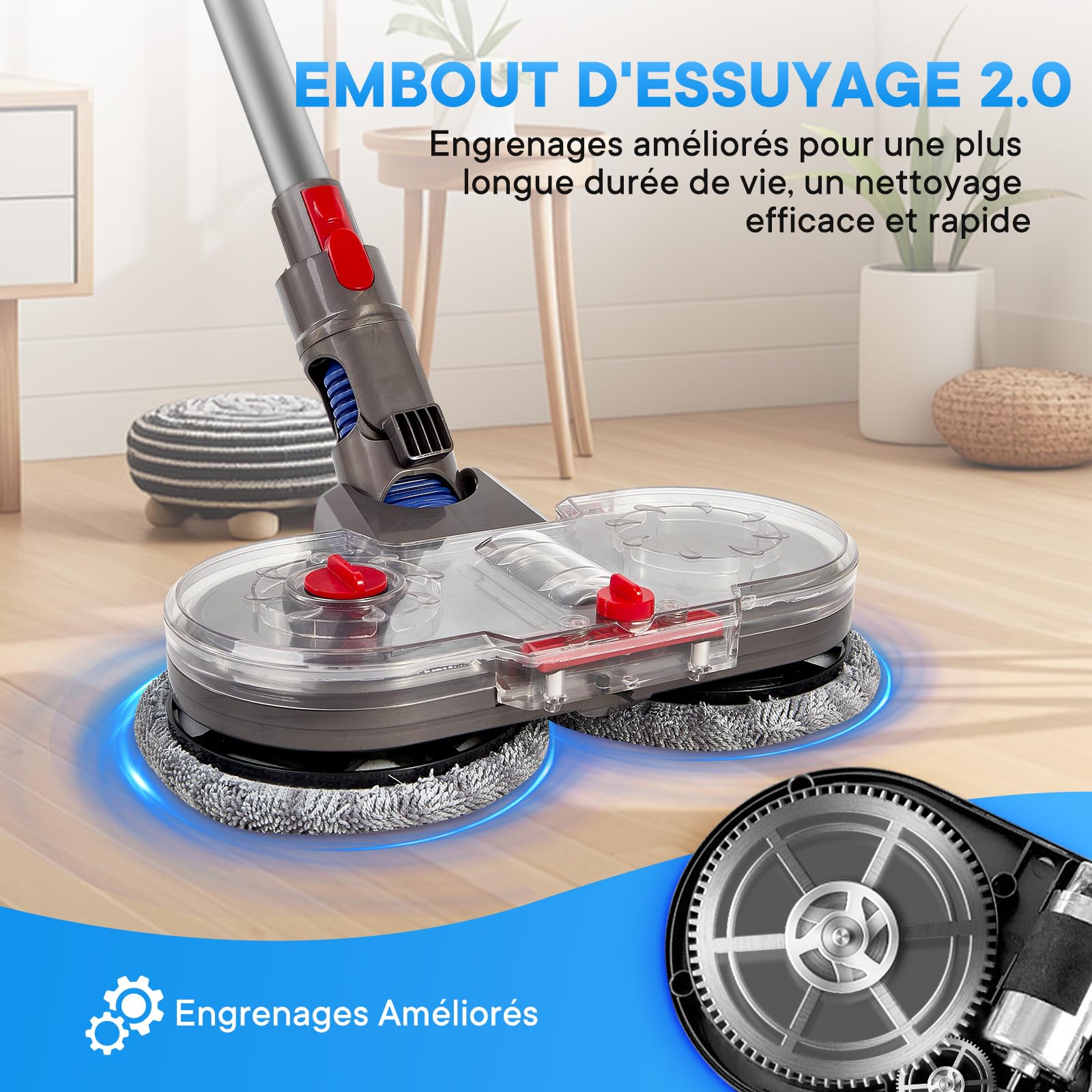Tête de Vadrouille Électrique pour Dyson V7/V8/V10/V11/V15 | Serpillière avec Réservoir d'eau Amovible et 10 Lingettes Lavables | Compatible Aspirateur Dyson
