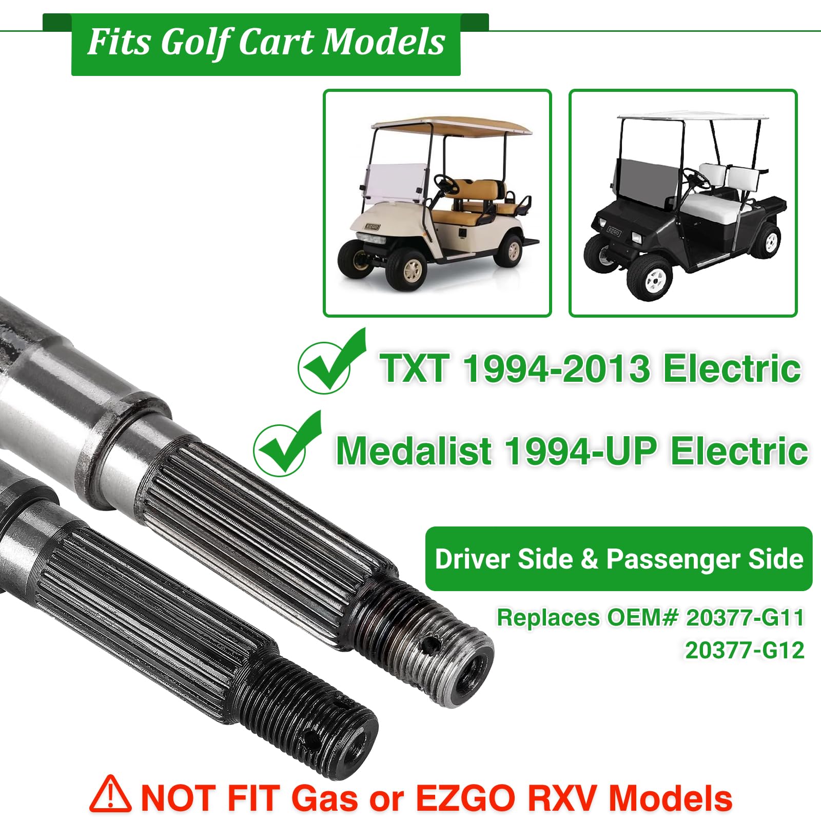 EZGO TXT Golf Cart Rear Axle Shaft Kit - Driver & Passenger Side With Bearings & Seals For 1994-2013 Electric Models