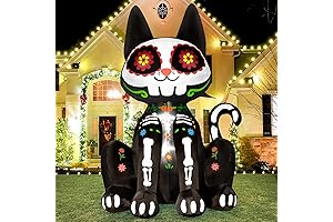 6 Ft Halloween Decorations Inflatable Black Cat Halloween Sugar Skull Blow Up...