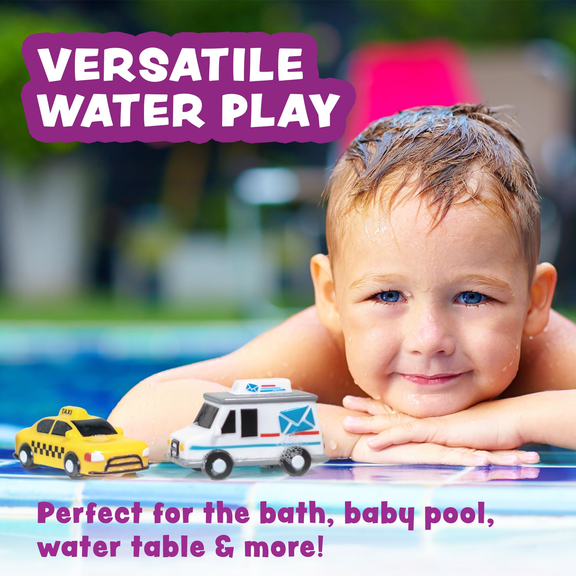® Vehicles™ - Juguetes de baño sin moho para coches de baño, paquete de 6, sellados, sin agujeros, diseño de juguetes de baño que mantiene la humedad fuera | Suave, exprimible y flota en el 9