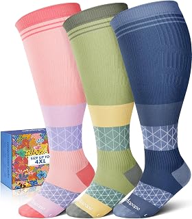 Lalapapa Wide Calf Compression Socks for Women - 3-Pair Plus Size 20-30mmHg Ankle Support Easy on off Socks for Travel Nurse
