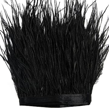 THARAHT Black Ostrich Feathers Trim Sewing Fringe 2Yard 4-6inch for DIY Dress Sewing Craft Clothing Latin Wedding Dress Decoration Ostrich Feather Trim