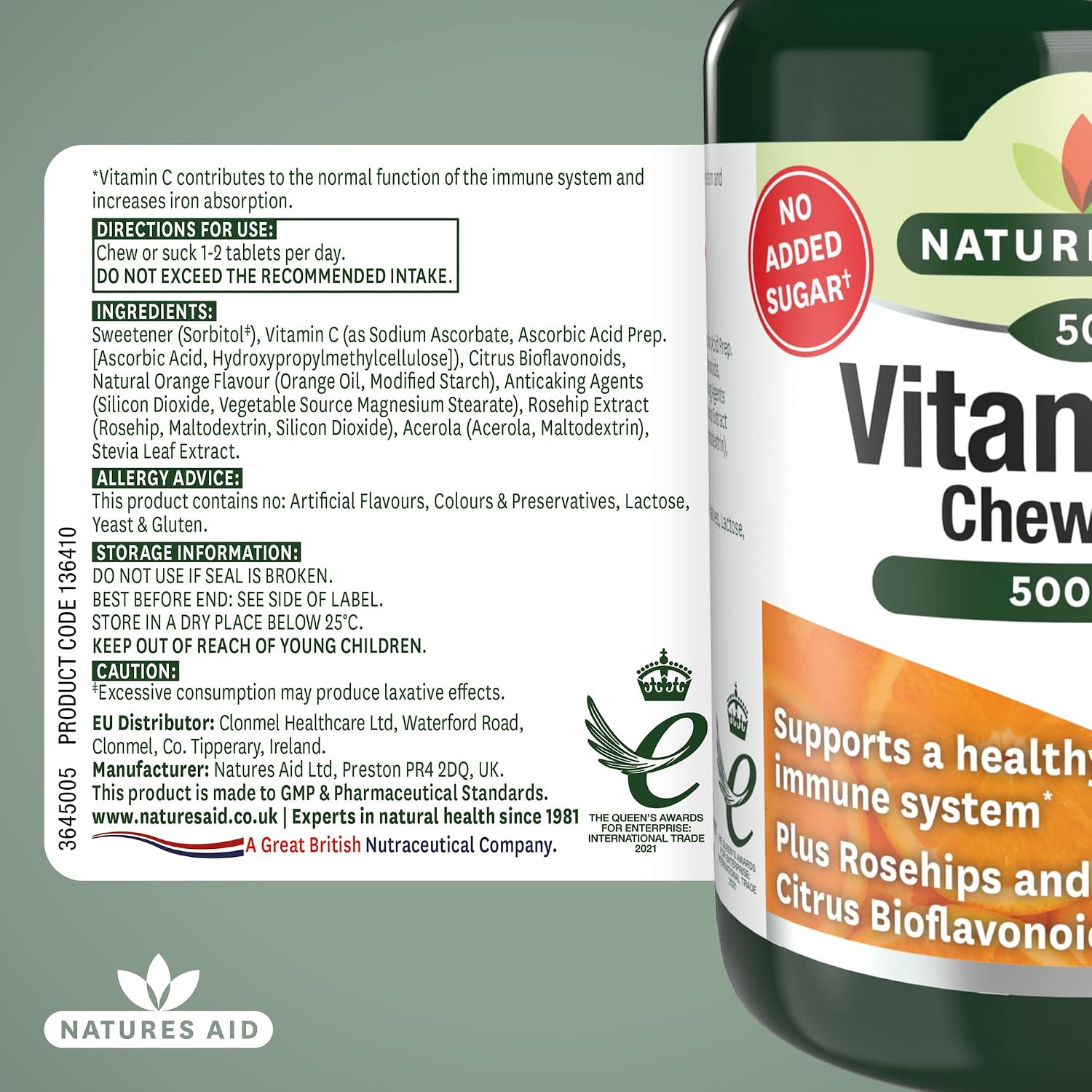 Natures Aid 500mg Vitamin C Sugar Free Chewable with Rosehips and Citrus Bioflavonoids - Tablets by Natures Aid
