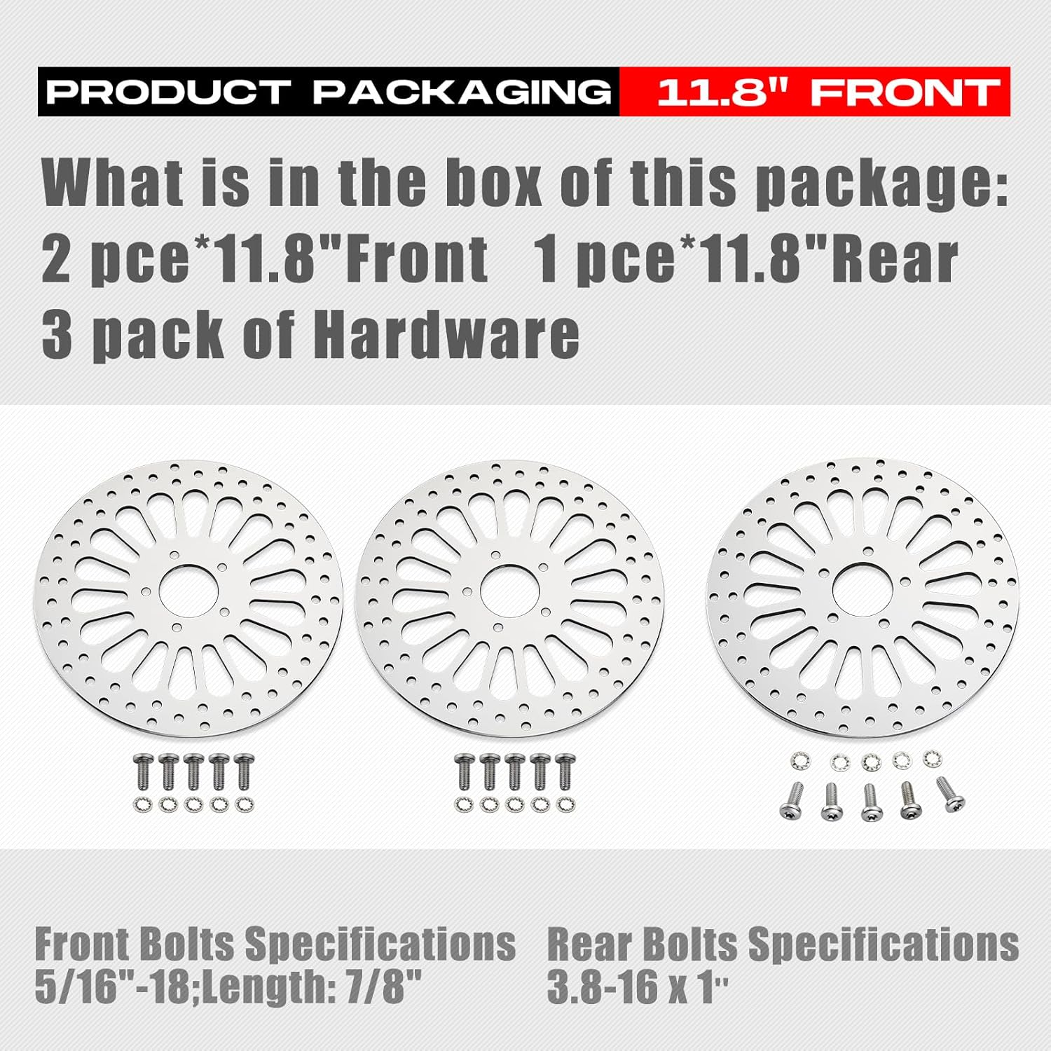 2 Pieces Front Rotors and 1 Piece Rear Rotor 11.8'' set Brake Rotor for Harley Davidson Touring Models,Electra Glide,Road Glide,Road King,Trike Street Glide,Ultra Limited,Mirror Polished