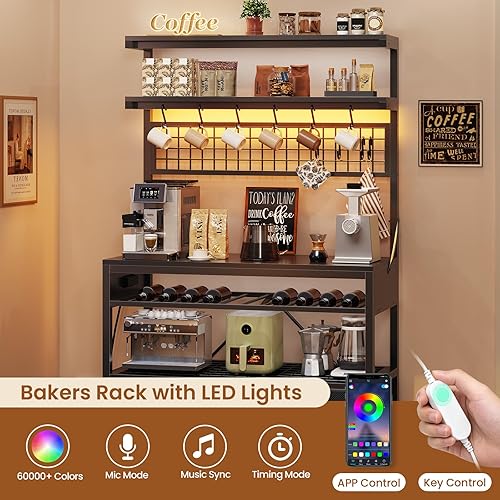 Miniatura 8 de Itaar Estante para panaderos con toma de corriente y almacenamiento, gabinete de barra de café de 35.4 pulgadas, soporte para microondas con