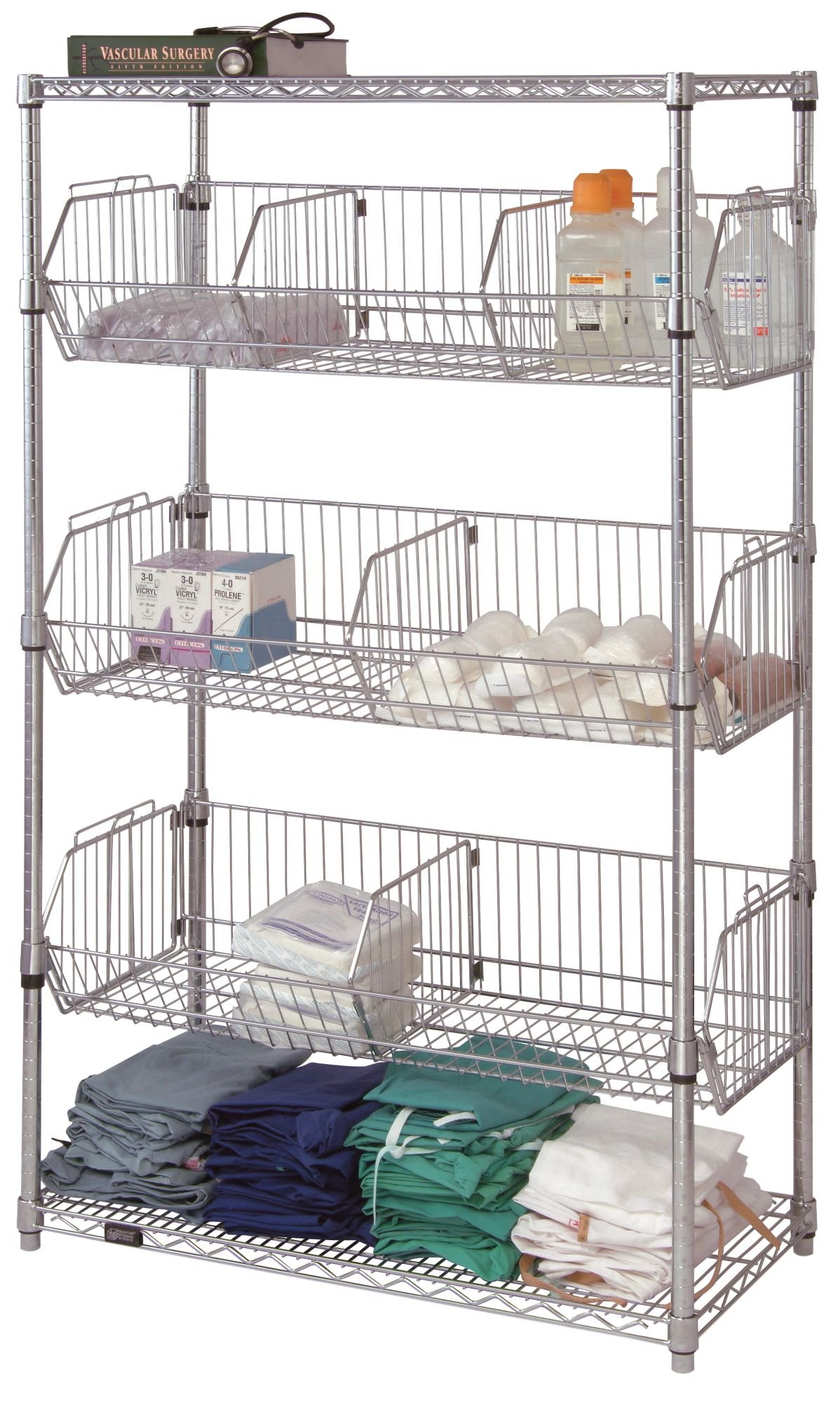 Quantum Storage Systems 1836BC6C 5-Tier Stationary Wire Basket Unit with 3 Baskets, Chrome Finish, 18