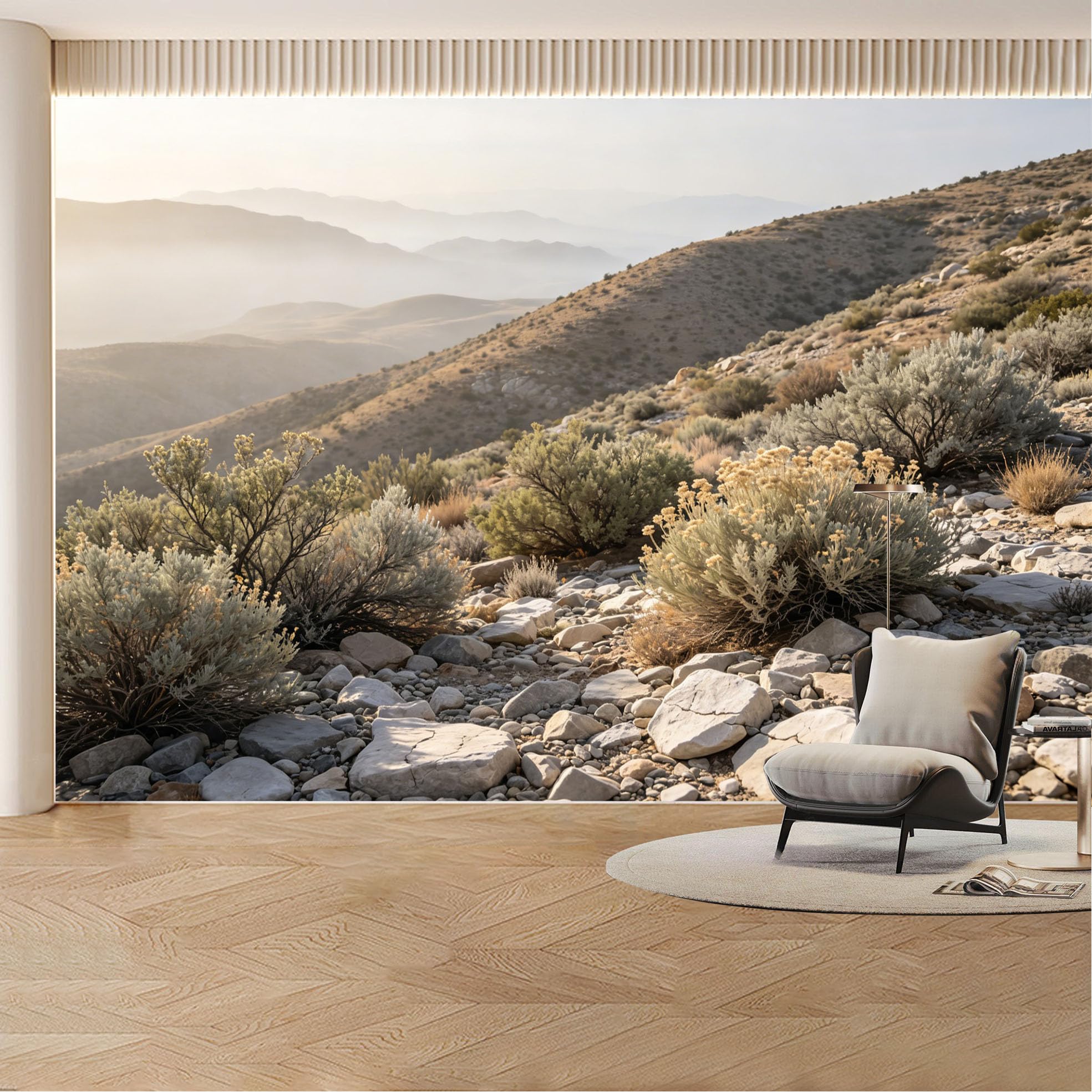 Custom Wall Mural Wallpaper Desert Mountain Landscape， Nature， 3D Effect， Wall Decor， Misty Sunset Removable SelfAdhesive Large Photo for Living Room， Bedroom， Office