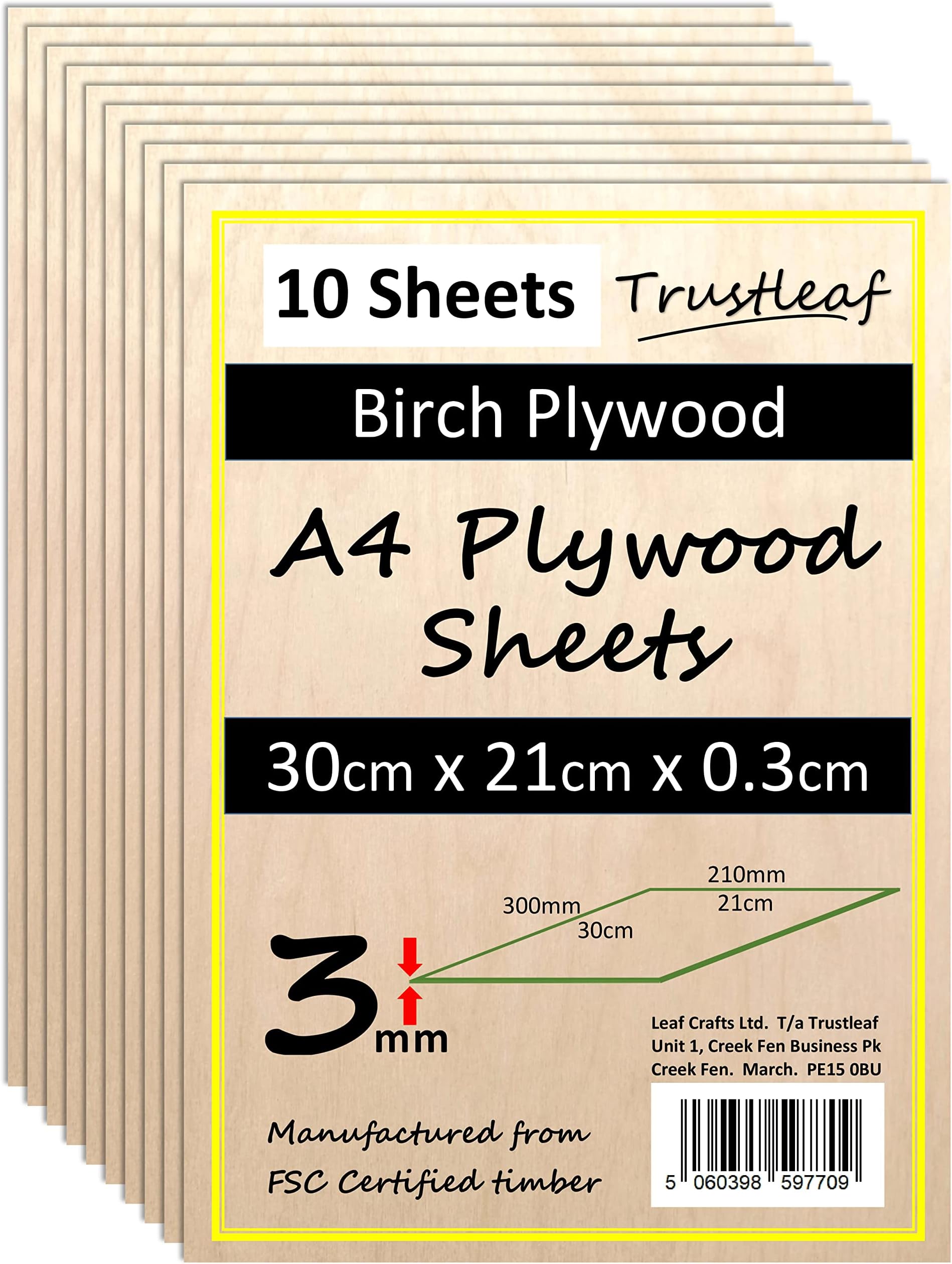 3mm Birch Plywood A4-300x210x 3mm - (Pack of 10) Laserable Low Fume E1 Glue Ply