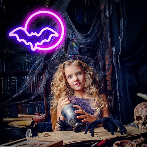 Miniatura 7 de Mudder Letrero de neón de Halloween, decoración de Halloween, letrero LED de luz de neón para decoración de pared con batería o alimentado por USB