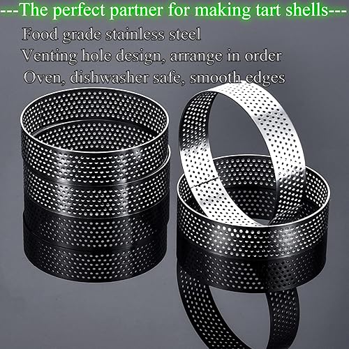 Miniatura 10 de Paquete de 12 anillos de tarta perforados de acero inoxidable de 3.15 pulgadas, anillo redondo para pastel de mousse, molde de pastelería de metal