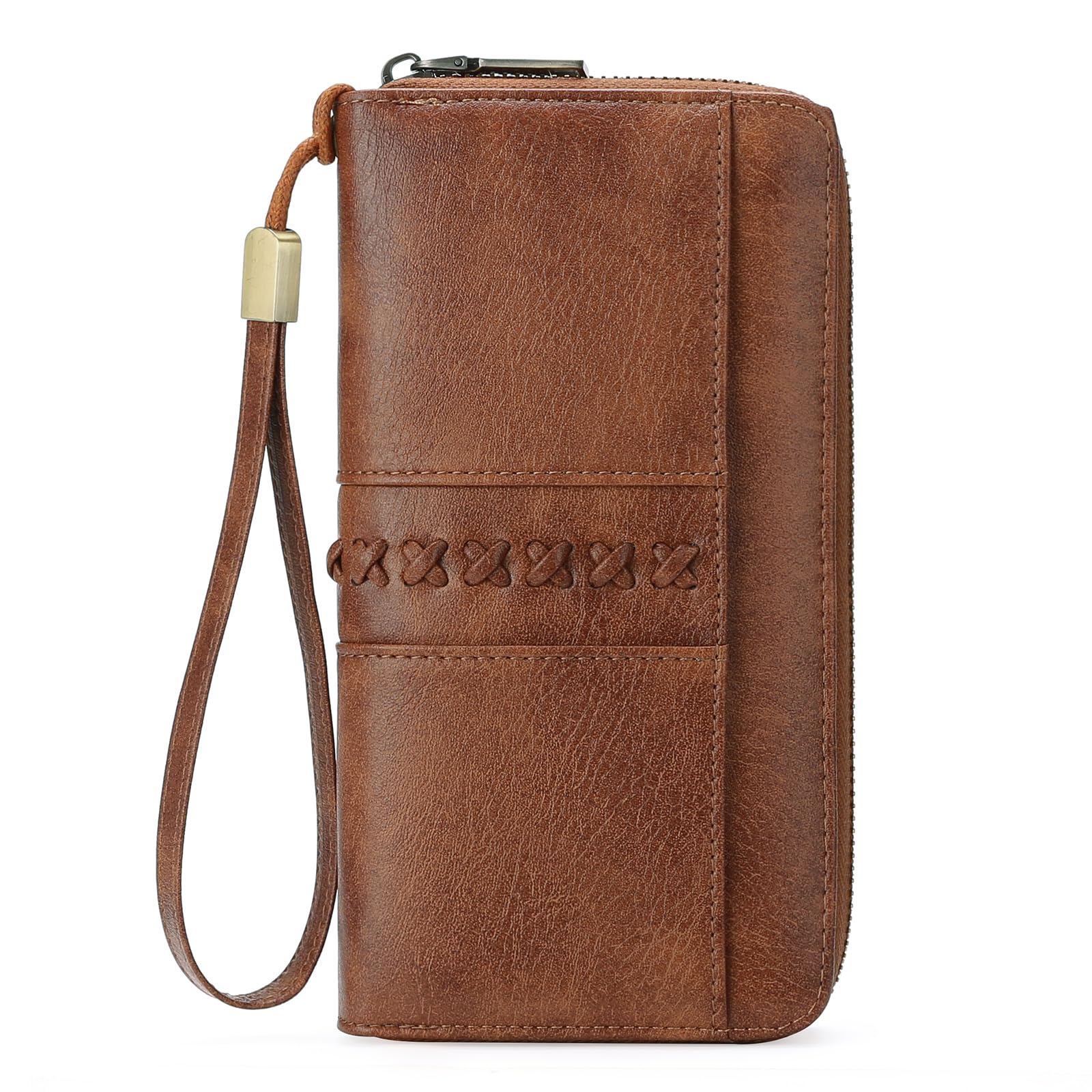 GOIACII Wallet for Women Ladies Wristlet Long Purse Zip Around Clutch RFID Blocking Vegan Leather