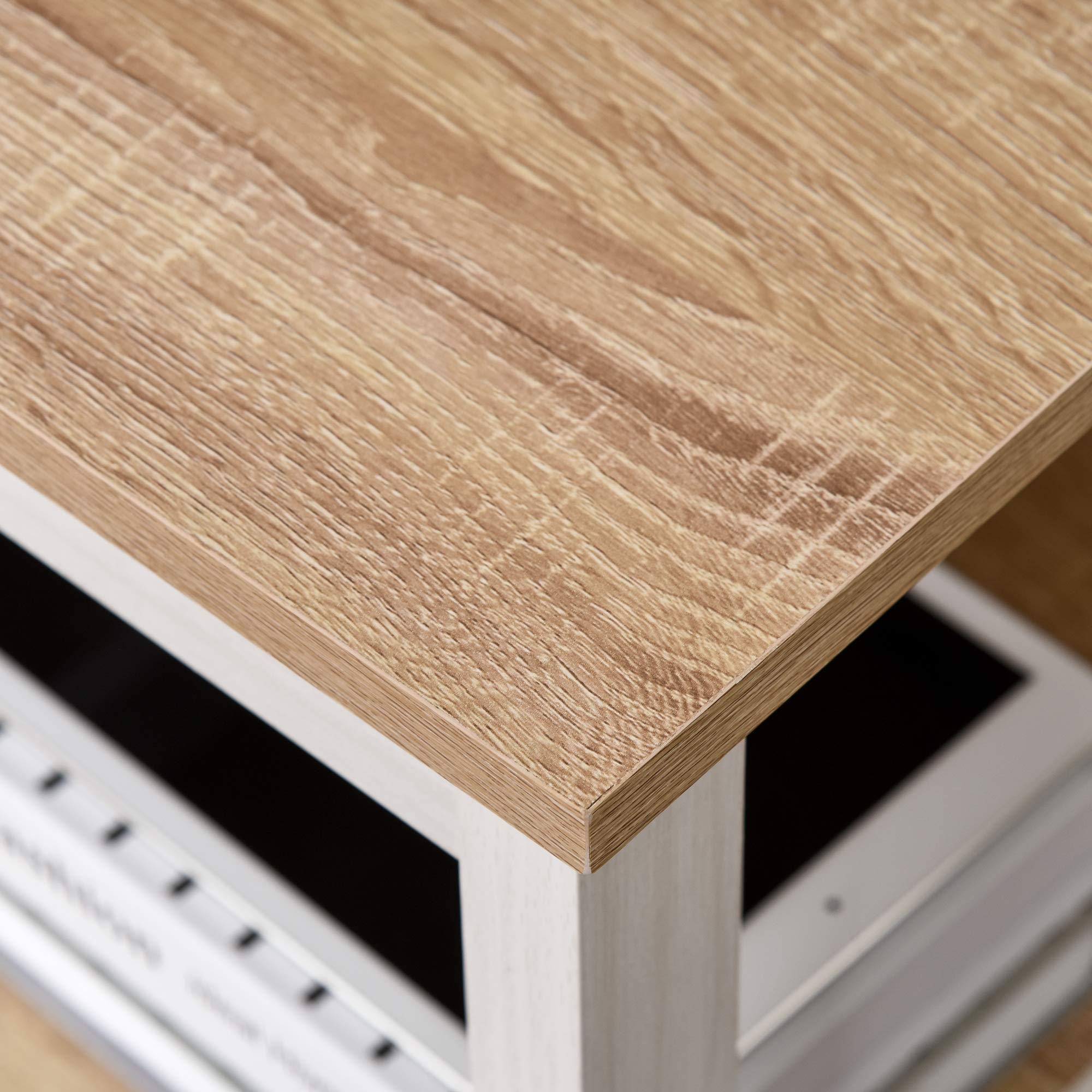 HOMCOM Bureau Informatique Multimédia 110Lx48lx76H cm Chêne Clair Blanc | 2 Étagères Latérales, MDF E1, Bureau Avec Rangement