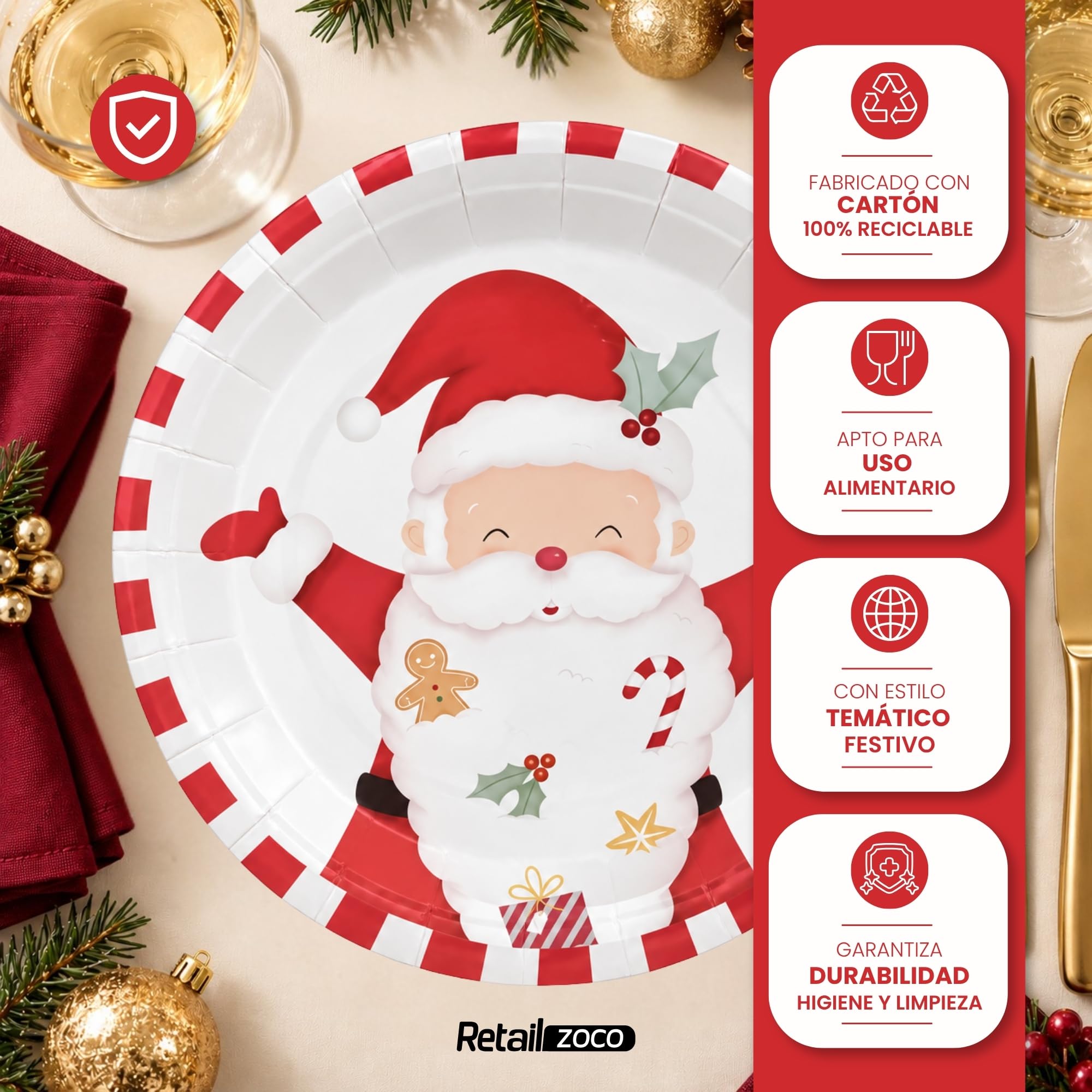 Platos de cartón, Platos Desechables cartón, Diseño Papa Noel, 12 Unidades - imagen 3