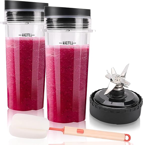 Single Serve 16 oz Blender Cups & 6 Fins Blender Blade Assembly