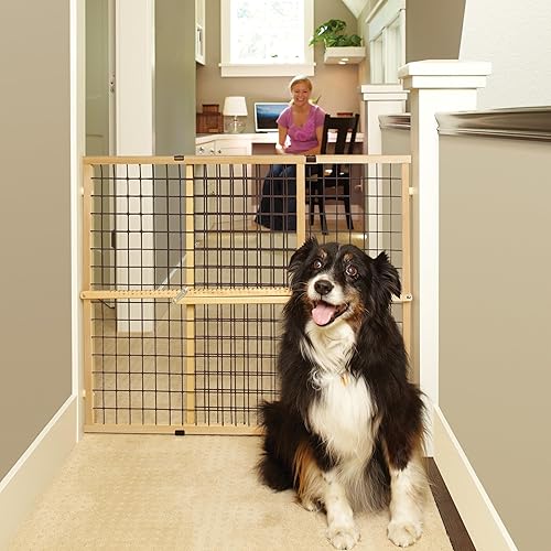 Vista 2 de MYPET Extra-Wide Wire Mesh Dog Gate: 29.5-50" Wide. Pressure Mount. No Tools Needed. Puppy Gate 31" Tall, Expandable, Durable Pet Gates for