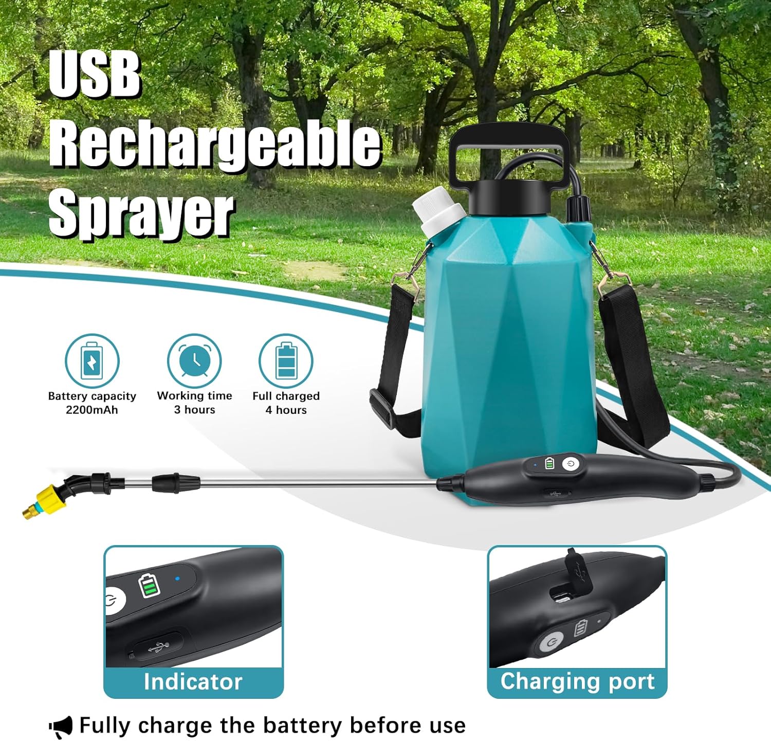 Battery Powered Garden Sprayer, Electric Pump Sprayer 1 Gallon with 3