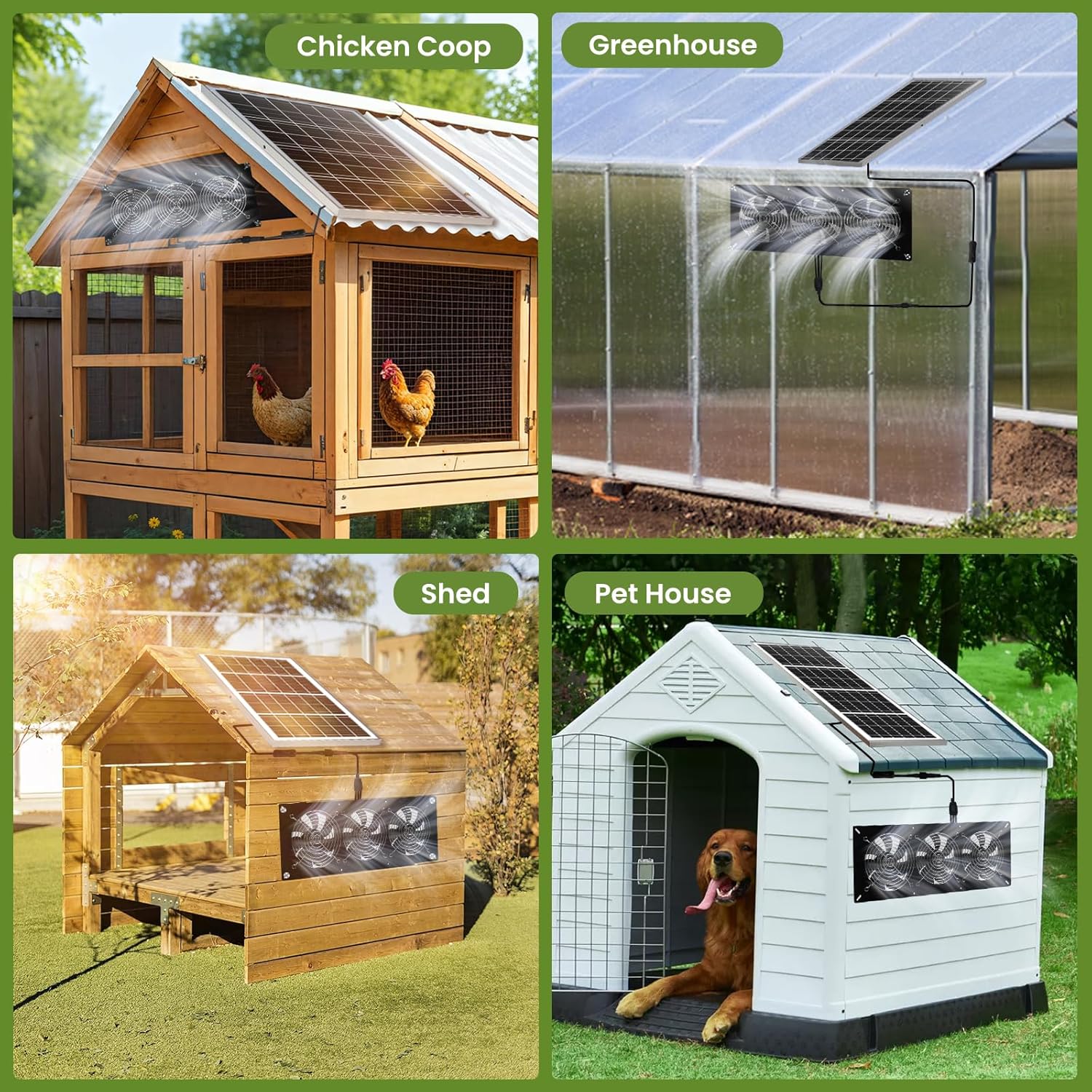 Solar Powered 3 Fan Kit, 25W High Velocity Waterproofed Solar Exhaust Fans for Outdoor Greenhouse Chicken Coop Shed Pet House