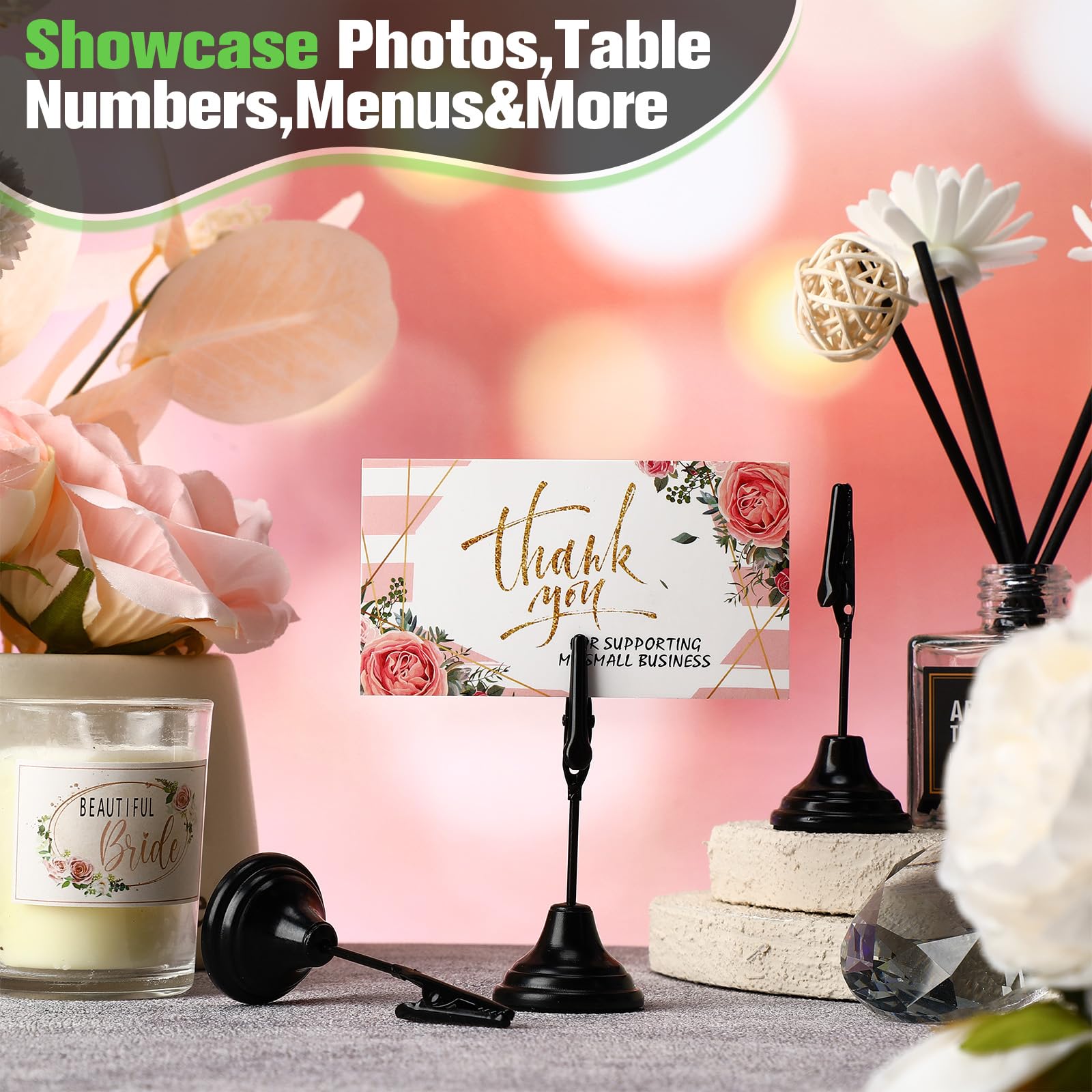 Skyygemm 12 soportes para números de mesa de 3 pulgadas con clip de cocodrilo, soportes de metal para tarjetas de mesa, soportes para números de mesa, soportes para letreros de mesa para fotos,