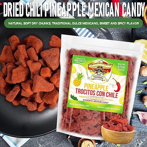 Miniatura 4 de Dried Chili Pineapple Mexican Candy, 8.5 oz, Natural Soft Dry Chunks, Traditional Dulce Mexicano, Sweet and Spicy Flavor, by Don Turinos