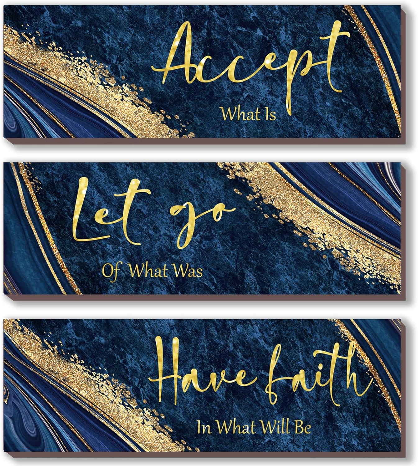 ONIZHITY 3 Pcs Blue and Gold Bathroom Wall Decor Large Navy