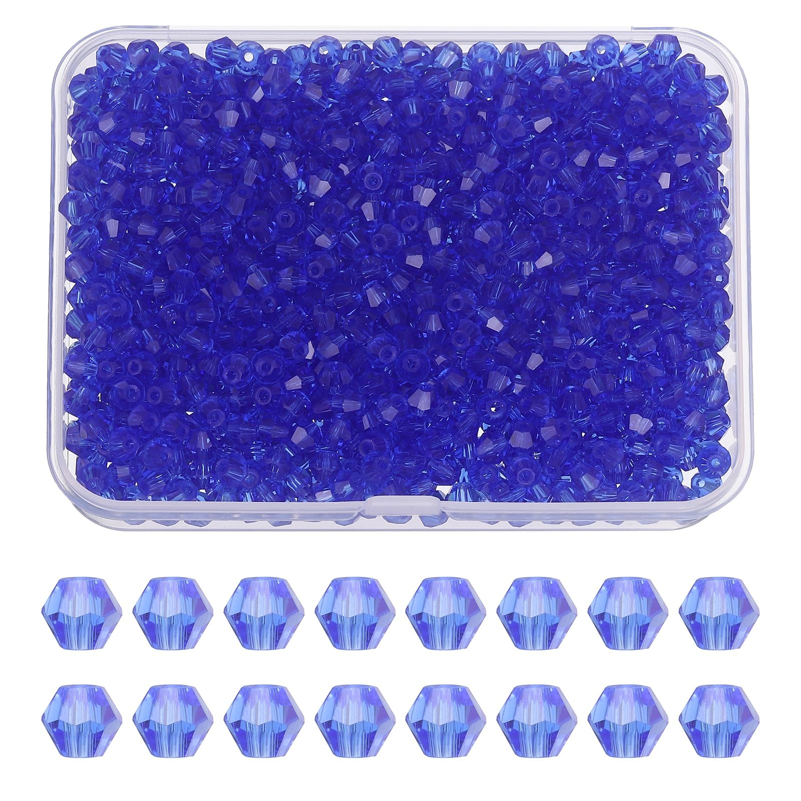 PATIKIL 1000pcs 4mm Bicone Glass Crystal Beads, Blue