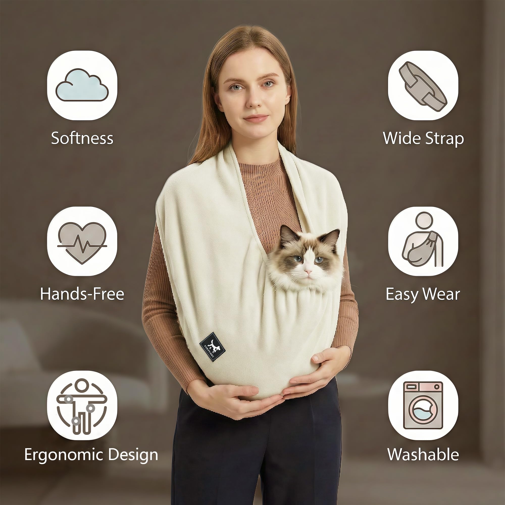 Sac de transport pour chat en bandoulière, porte-bébé pour animaux de compagnie mains libres pour petits chiens et chats - Sac de transport Pubby pour chaton doux et respirant, poche