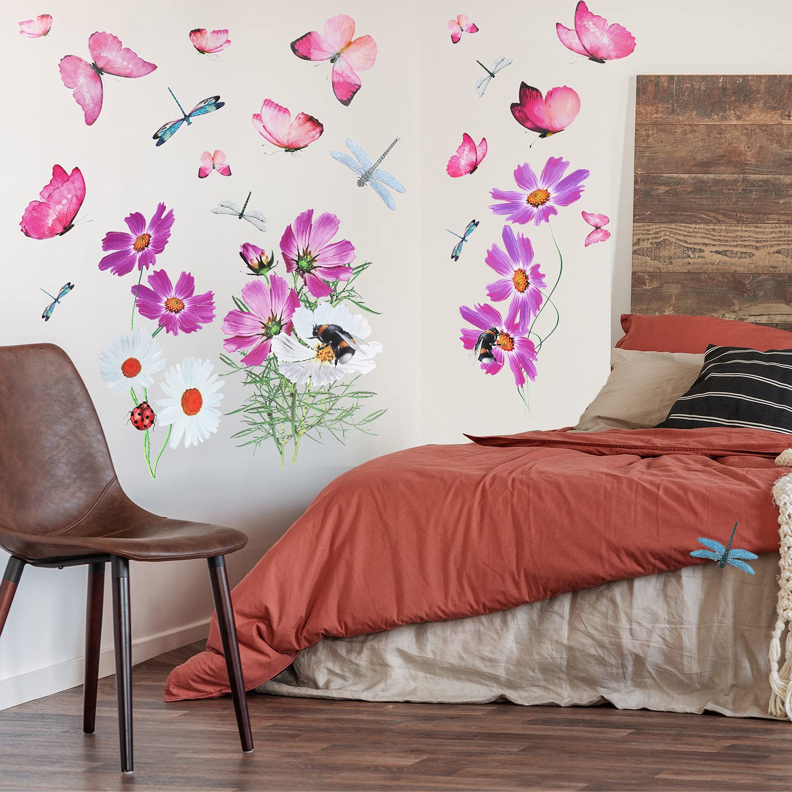 BoBin DIY Peel & Stick Wall Sticker - Chrysanthemums With Butterflies & Dragonflies, Removable Mural - View #10