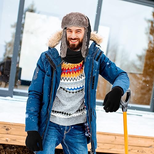 Vista 7 de 3 Pieces Trapper Hat Winter Hats Windproof Waterproof Fleece Neck Warmer Scarf Warm Winter Knit Touchscreen Gloves
