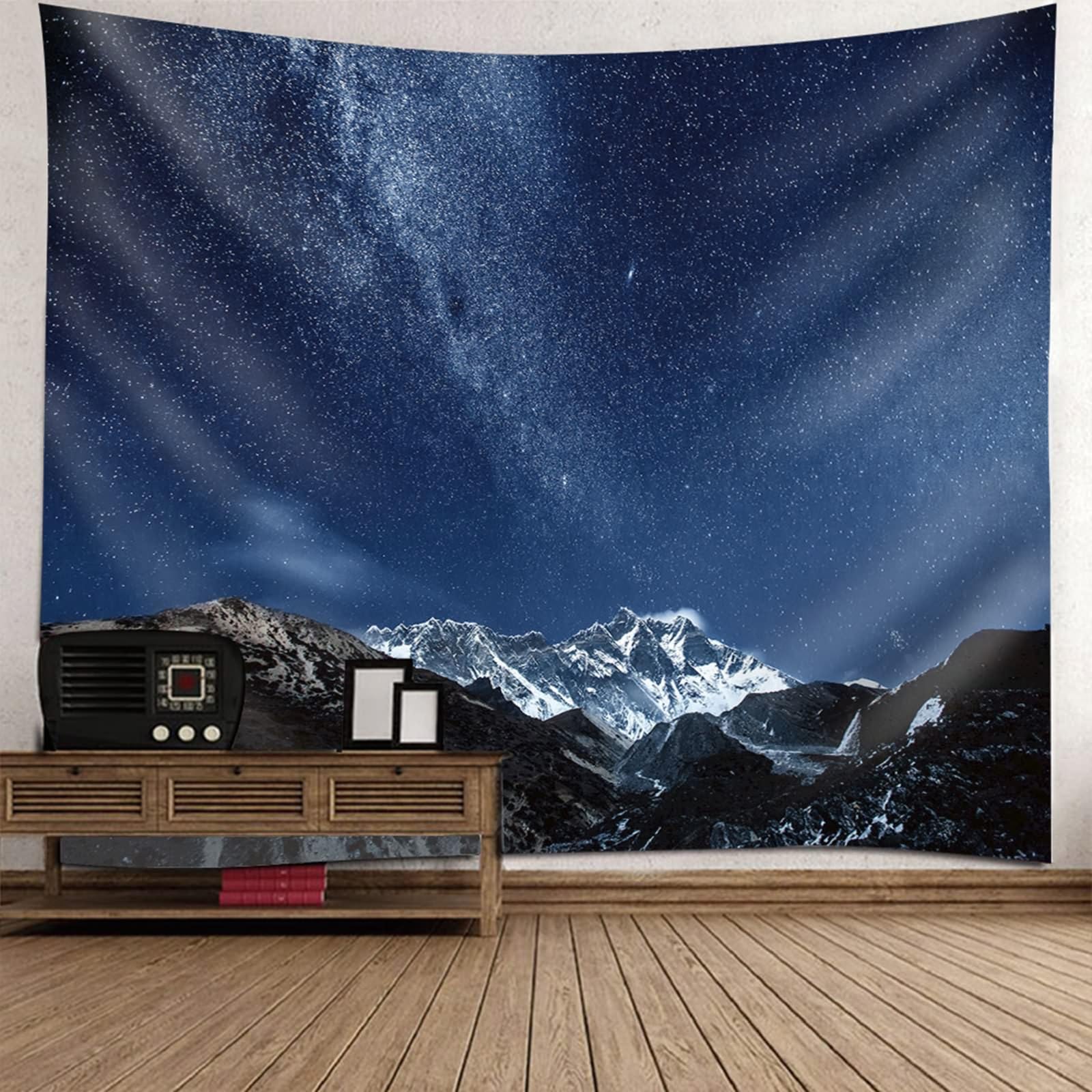 Gualiy Wall Tapestries, Snow Mountain and Starry Sky Wall Tapestries for Living Room 94" W x 87" H