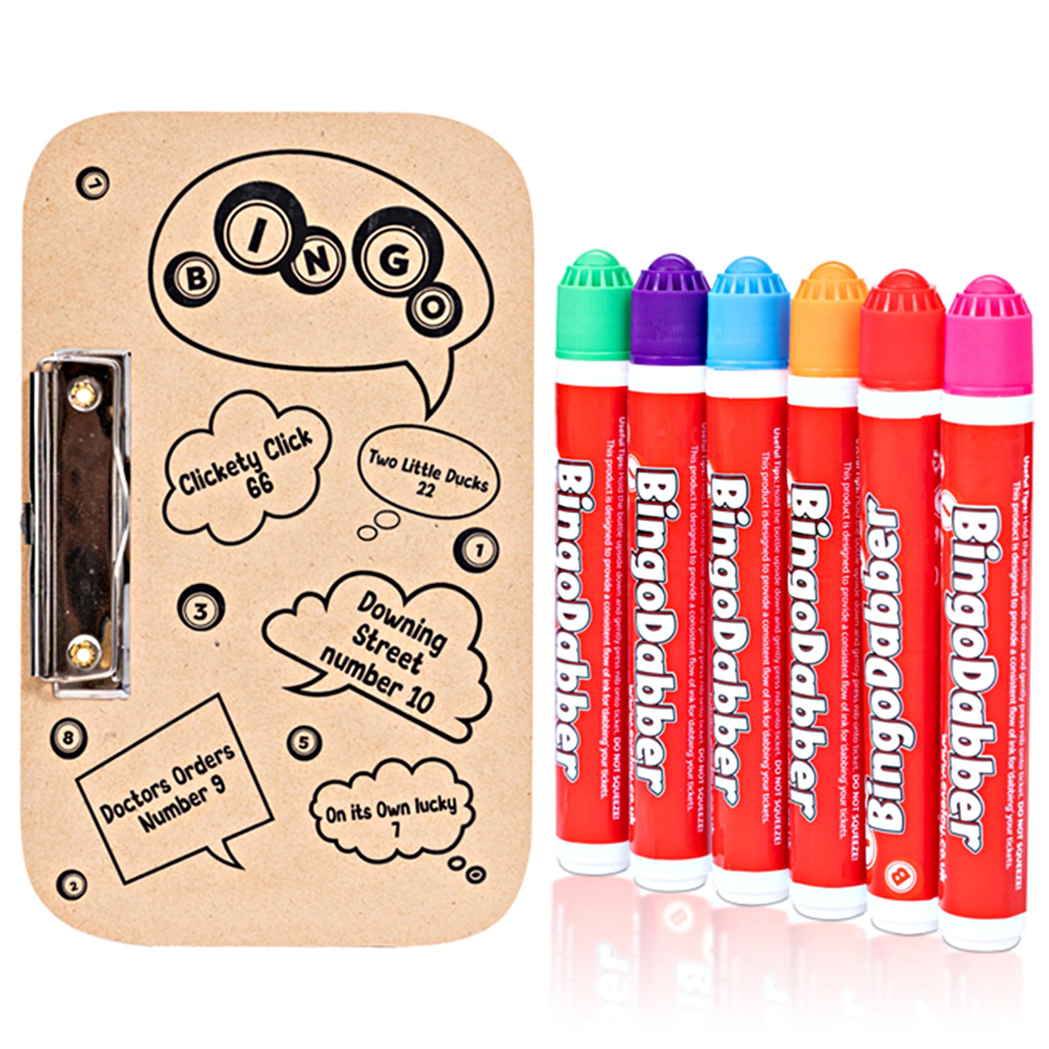 Bingo Dabbers and Board Set - 6 Colorful Dabbers and 1 Game Board for Endless Bingo Fun