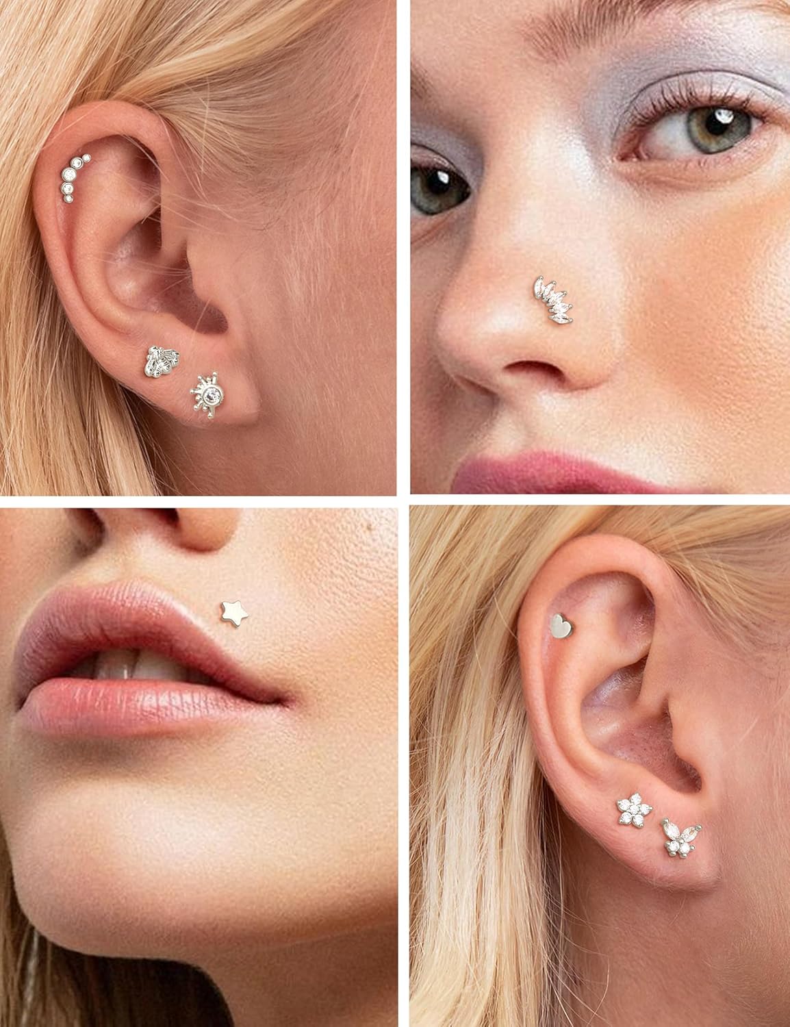 Push in Stud Earrings Flat Back Earrings Threadless Stud Multi-Pack 14K Gold Plated Surgical Steel Earring Sets