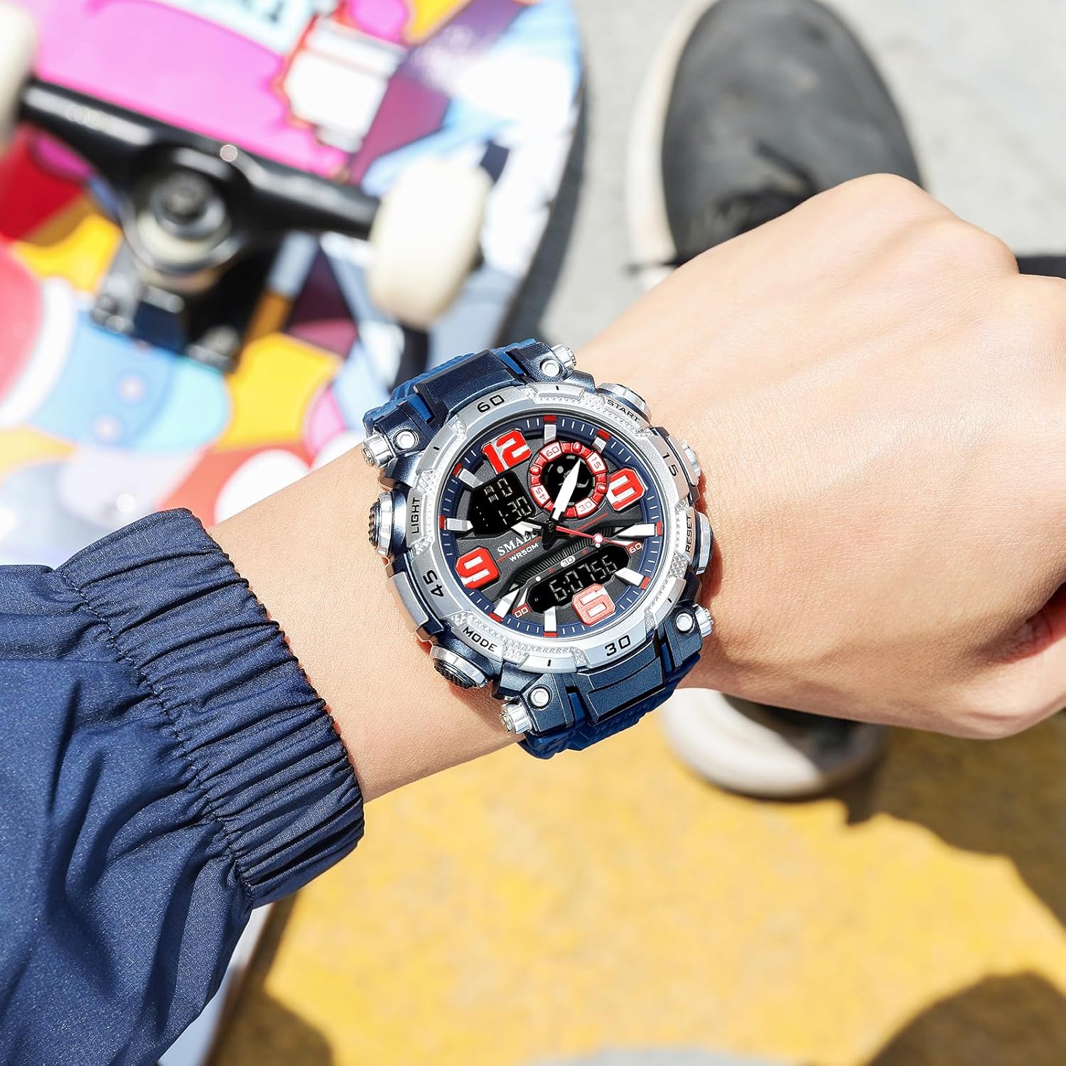 MASTOP Men's Digital Analog Sports Watch Waterproof 50M Military Style Dual Display with Alarm Stopwatch Backlight Date & Week Display Outdoor TPU Band Wristwatch - Image 5