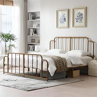 PINJU Metal Platform Bed Frame with Headboard and Footboard, Classic Sty...