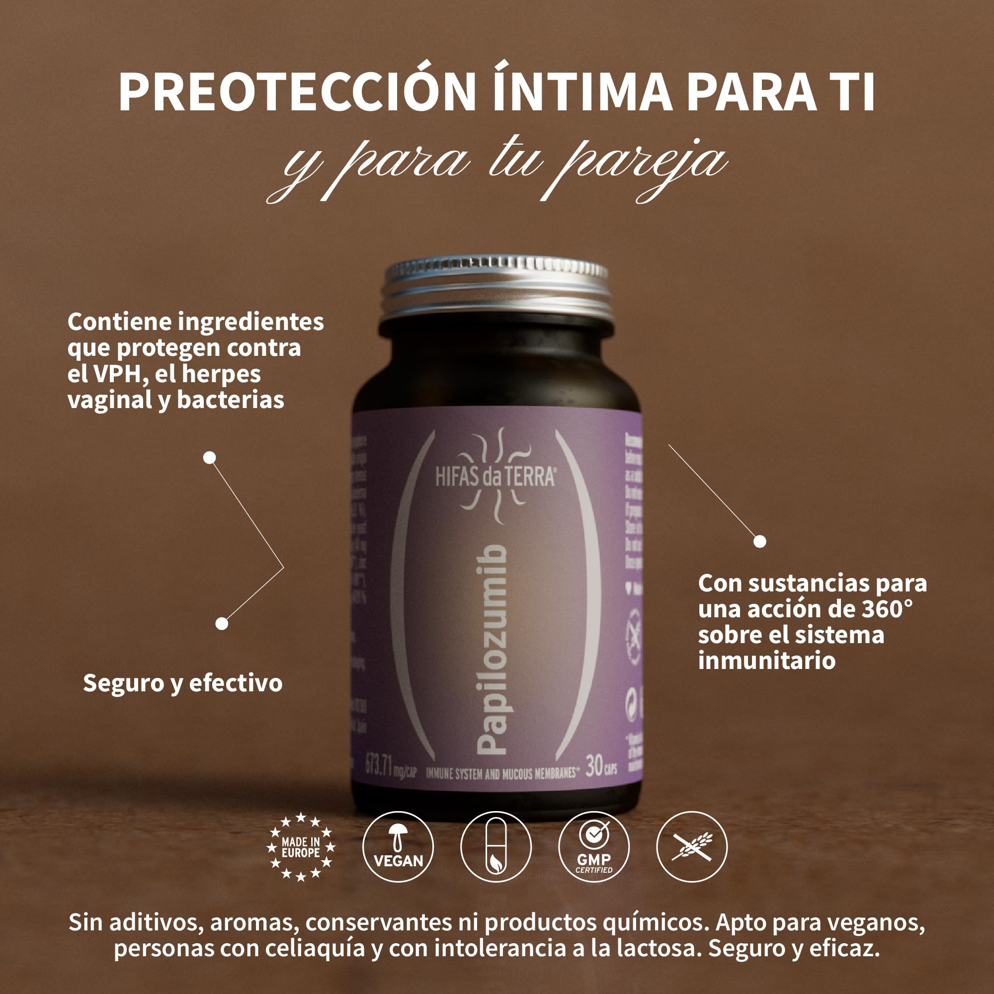HIFAS DA TERRA - Papilozumib - Suplemento Alimenticio con Reishi, Cordyceps, Melena de León, Vitaminas y Probióticos para el Cuidado Íntimo y Sistema Inmunitario - 30 Cápsulas