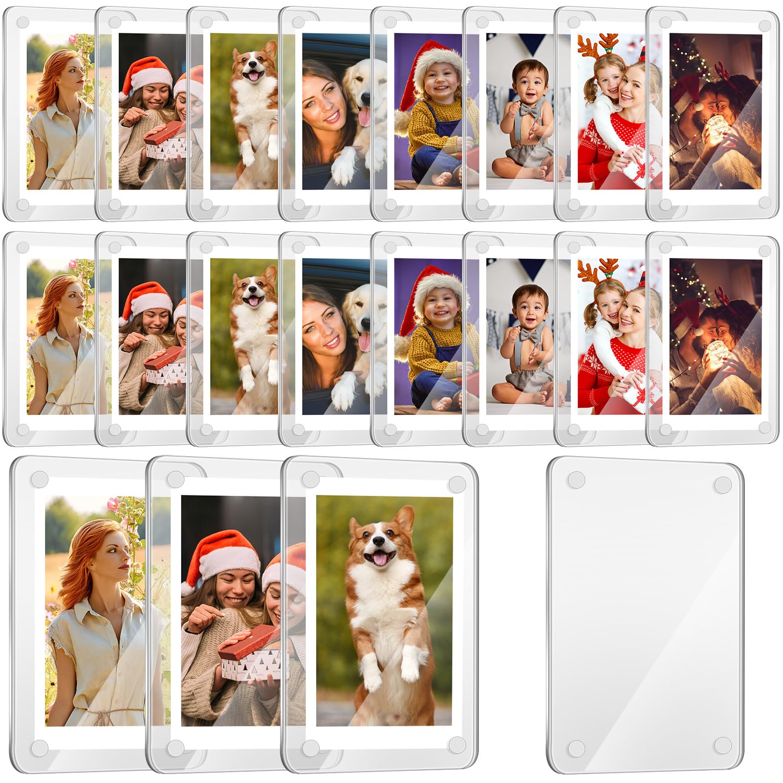 24 Pieces Refrigerator Magnet Picture Frame Double Sided Acrylic Fridge Magnetic Frame Mini Clear Magnetic Photo Frames Frameless Picture Display Frame for Film Photos Cards Stamp, 2.36 x 3.54 Inches