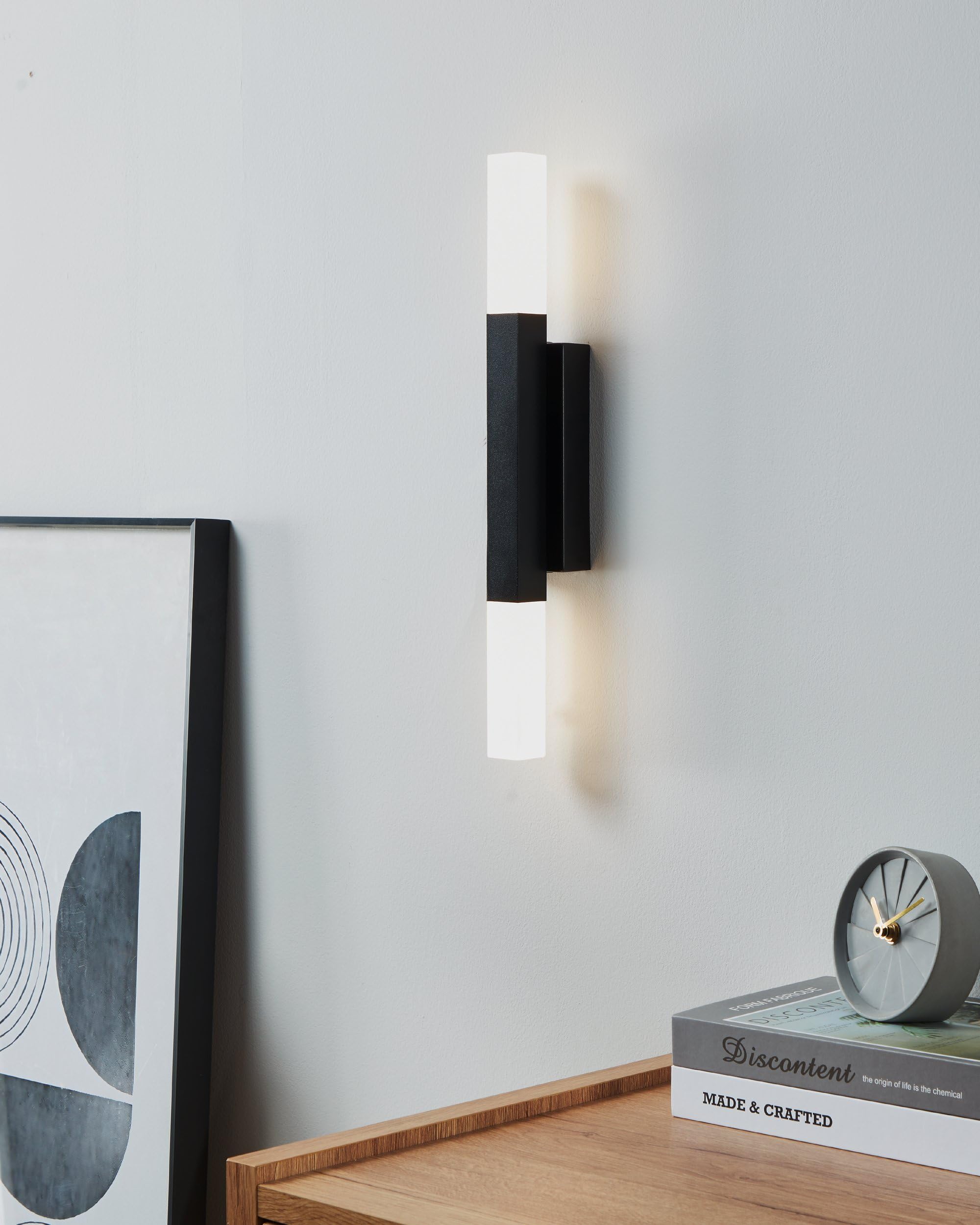 EGLO LED Wandleuchte Alcudia, Up und Down Leuchte | Wandlampe aus schwarzem Metall und satiniertem Kunststoff, Bad Spiegellampe, Badezimmer und Flur Lampe, warmweiß, IP44