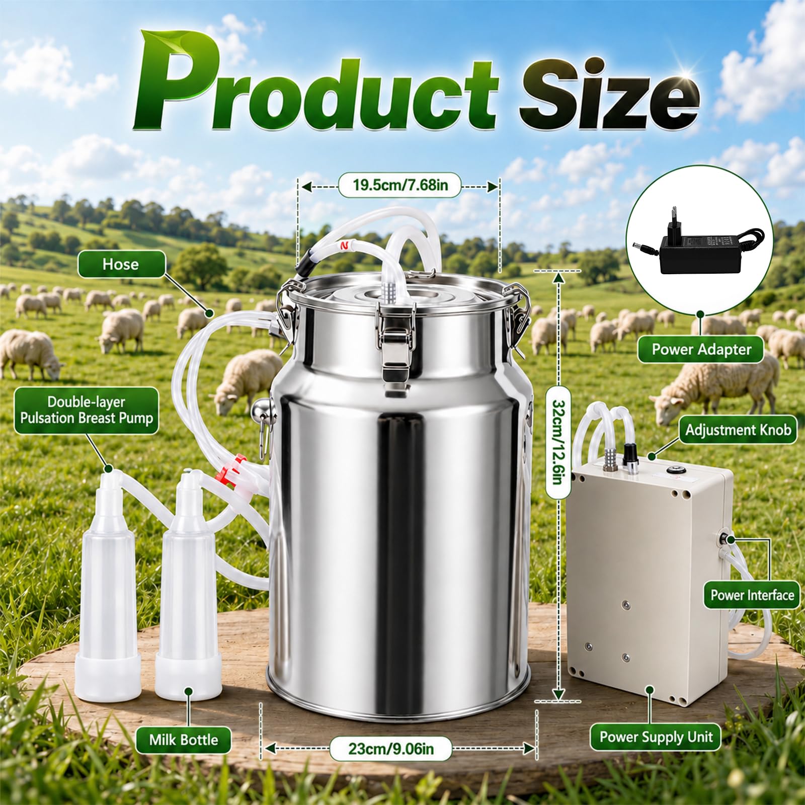 Machine à lait de chèvre électrique de 10 l avec pulsateur, machine à traire pour chèvres avec 2 gobelets en silicone de 20 mm, outils de nettoyage, arrêt automatique du lait complet, pour la maison