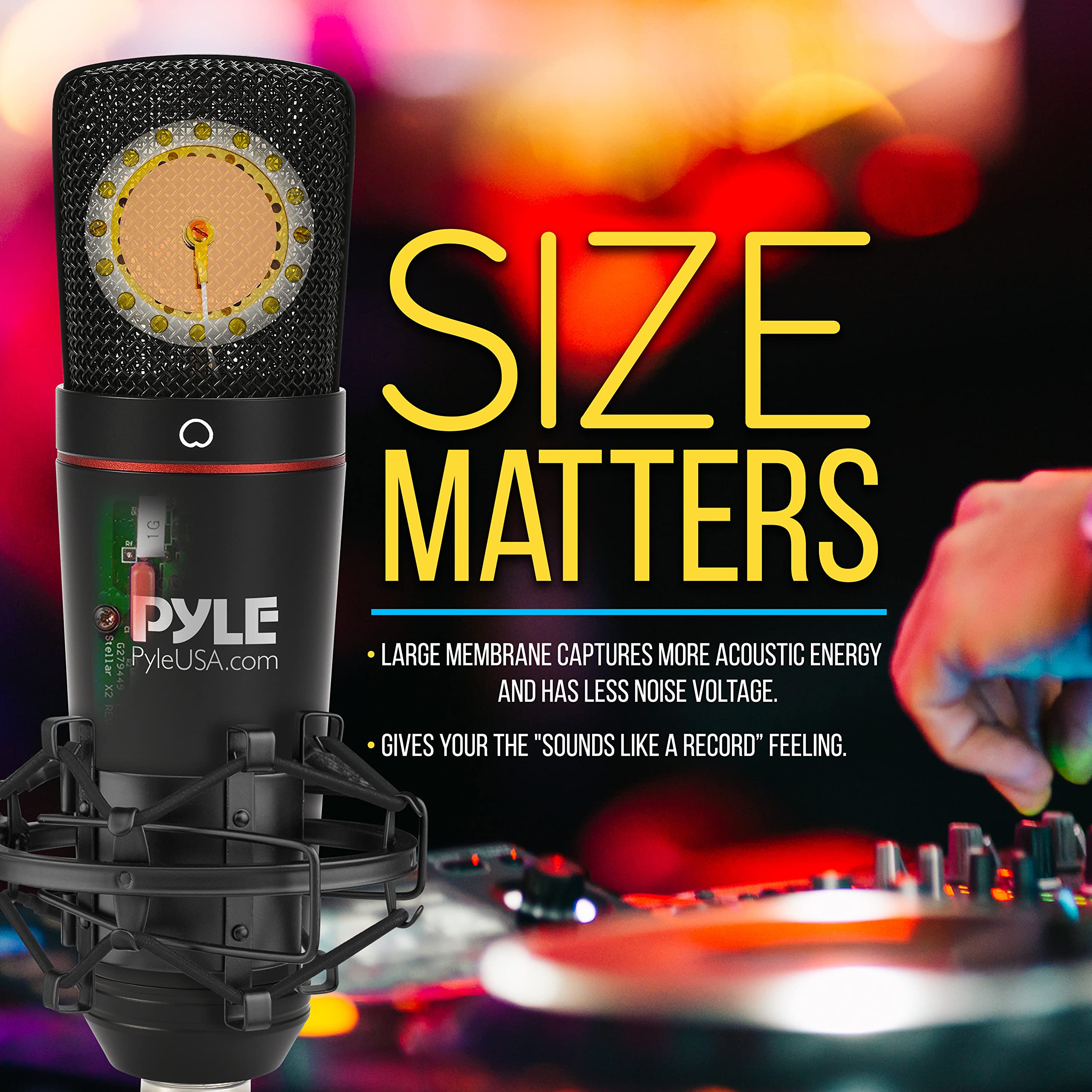 PYLE Kit de micrófono XLR de Condensador cardioide de diafragma Grande, micrófono de Audio Profesional de cápsula Grande de 34 mm, micrófono de Estudio de Condensador cardioide de Audio, Soporte de