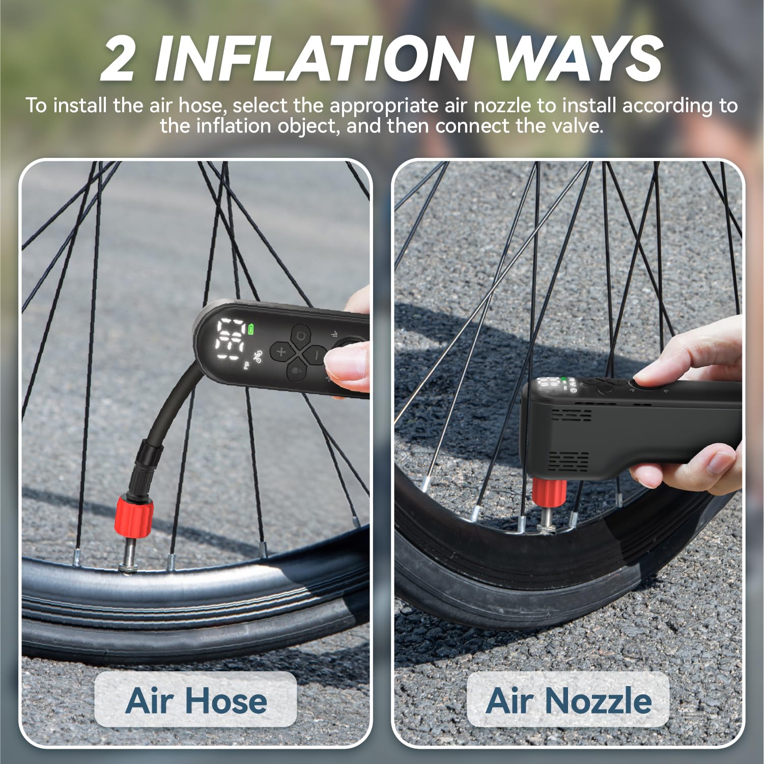 GPUTEK Bike Tire Mini Pompa Elettrica: 120 Psi Alta Pressione Portatile Piccola Pompa Per Bicicletta Con Manometro Digitale Per Valvole Presta E Schrader Di Bici Da Strada, Mountain Bike, E-Bike