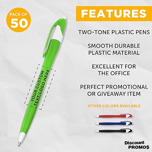 Miniatura 2 de DISCOUNT PROMOS Juego de 50 bolígrafos de oficina de plástico de dos tonos paquete personalizado a granel tinta verde ideal para oficina escuela