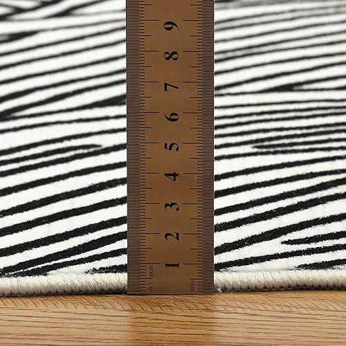 Miniatura 8 de Alfombra de 4 x 6 pies para sala de estar, diseño de líneas desiguales negras, lavable, con estampado moderno de alta calidad, alfombra neutra