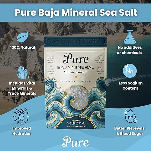 Miniatura 3 de Pure Sea Salts Sal marina de Baja 0.6 libras, 100% orgánica, sin refinar, cristales de grano naturales, ricos en minerales, bajo en sodio, para