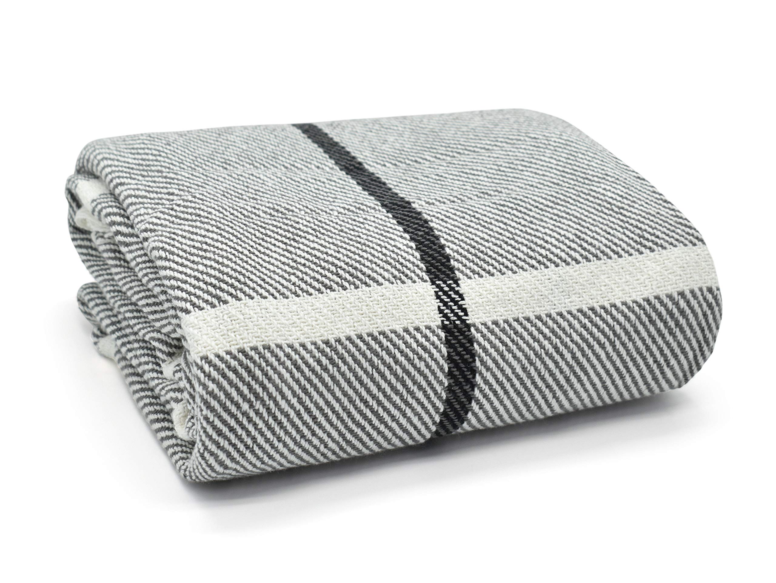 Velosso 100% Recycled Cotton Throws for Sofas, Grey Throw for Bed, Cotton Blanket with Striped Pattern & Throws for Armchairs (127cm × 152 cm)