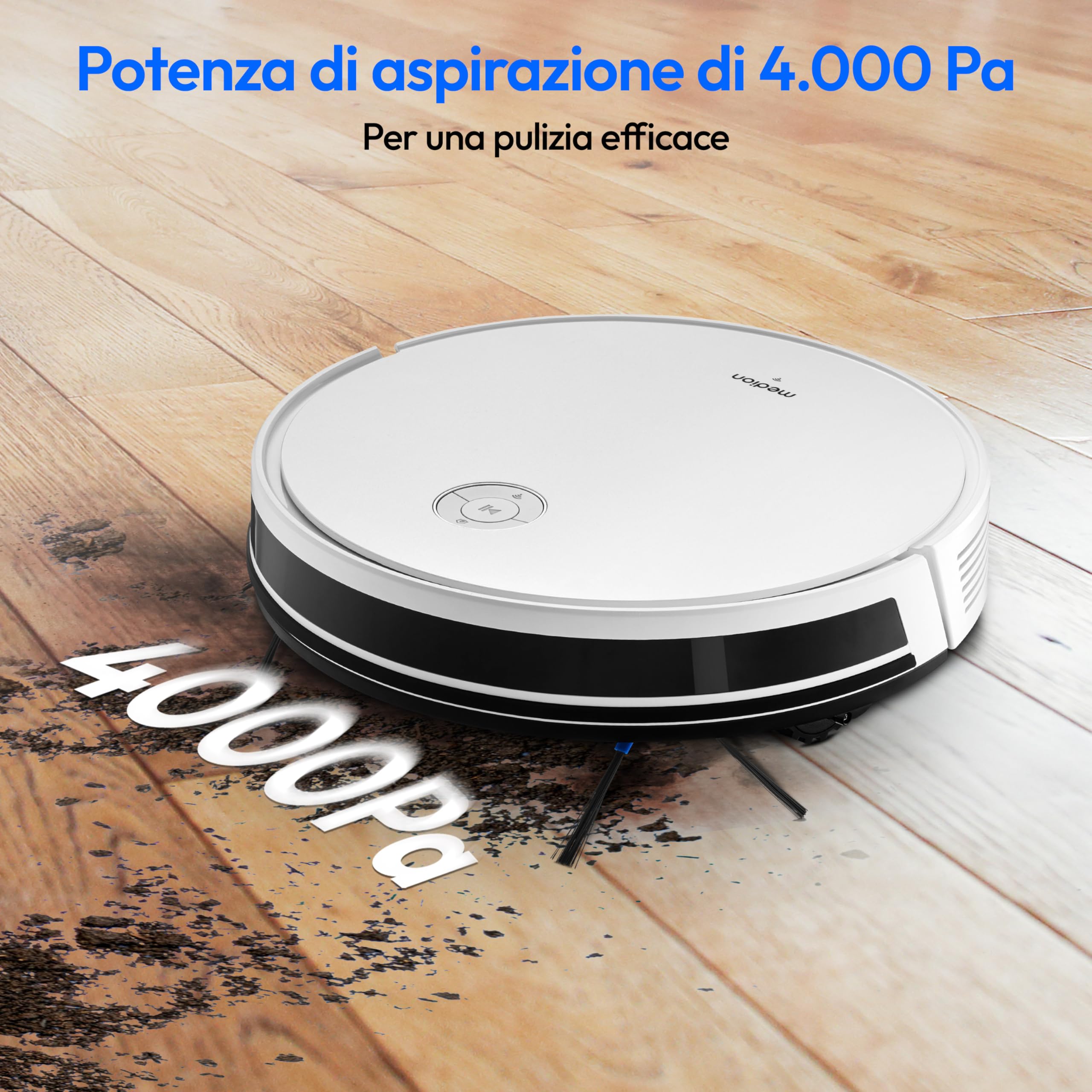 MEDION Aspirapolvere robot con navigazione intelligente S35 (app e controllo vocale, potenza di aspirazione 4000 Pa, navigazione giroscopica in linee S sistematiche, rilevamento tappeti