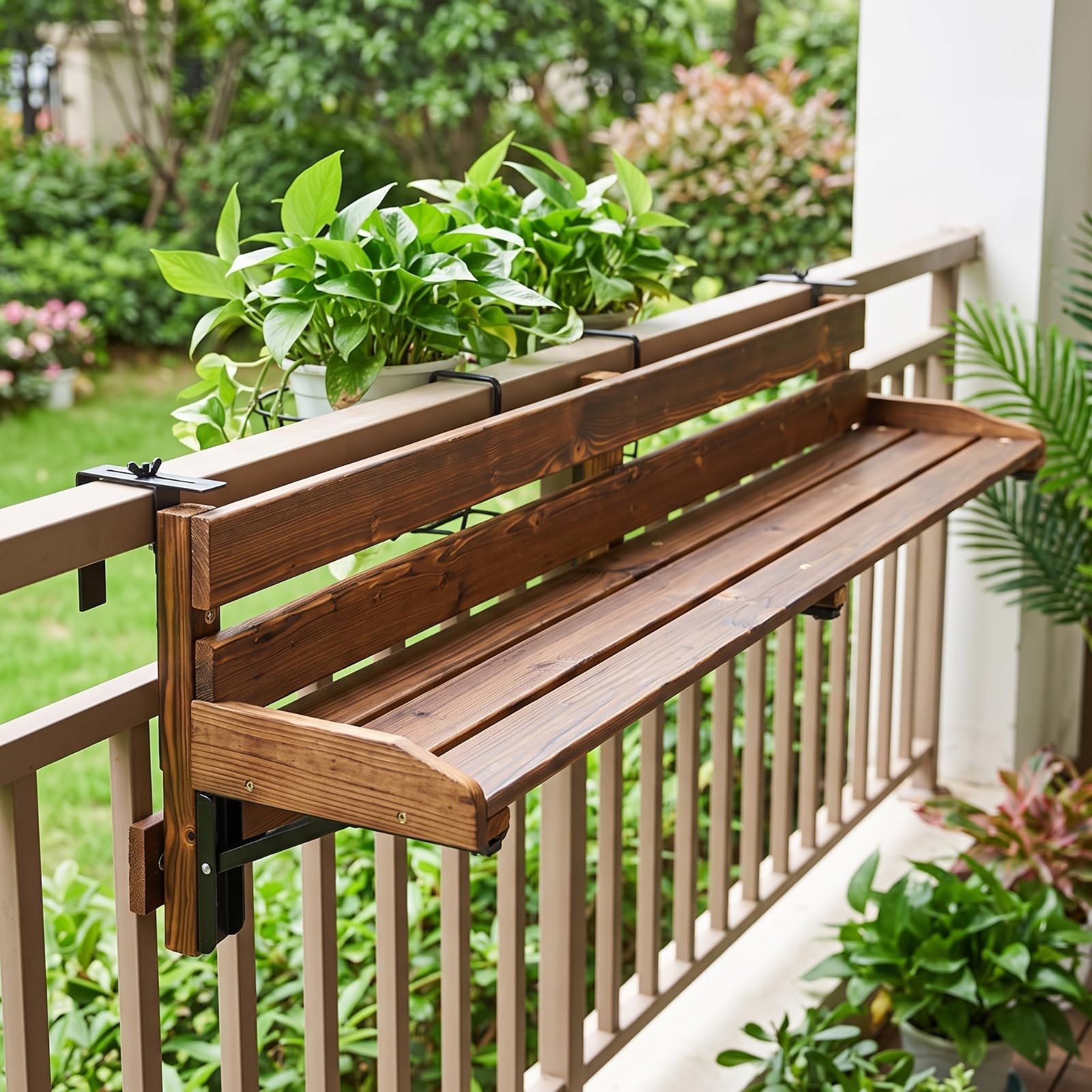 Tavolo Sospeso da Ringhiera Compatto Mensola da Balcone con Staffe Resistente per Terrazzo, 60cm, Carbonizzato