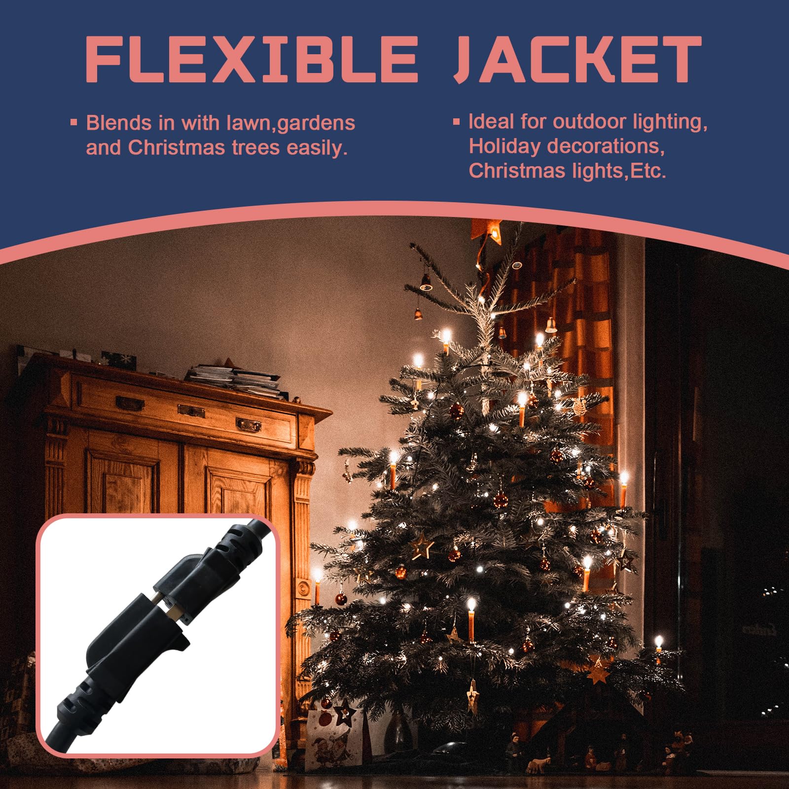 15 Ft Outdoor Extension Cord - 12/3 SJTW Heavy Duty Black Extension Cable with 3 Prong Grounded Plug - Power Cord for Lawn, Garden, Appliances