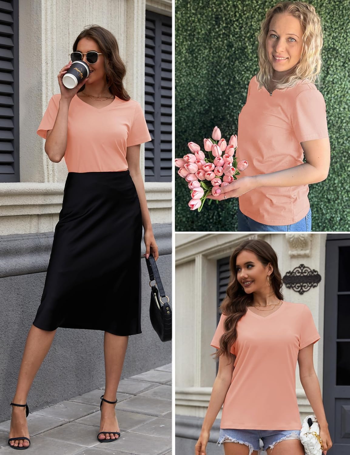 YUCOLEN Womens Cotton V Neck T Shirts Short Sleeve Summer Tops Casual Basic Tee Shirt 2026 Trendy Fashion Clothes - Image 5