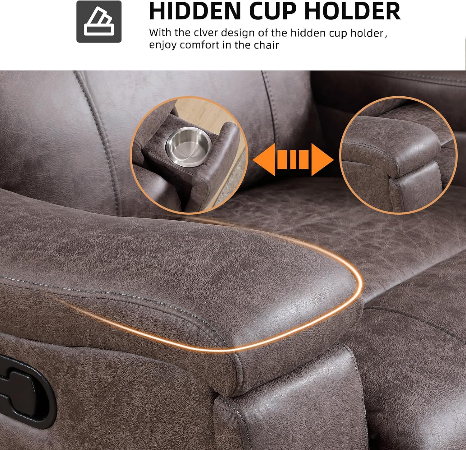 EBELLO Faux Leather Manual Reclining Couch Furniture Set for Living Room, Recliner Chair, with Cup Holders, 3 Seat Reclining Sofa Set for Meeting Room, Grey (Recliner+Sofa)